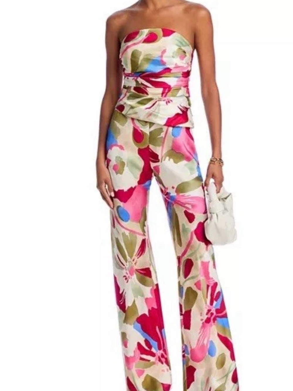 Cult Gaia Krisha Strapless Draped Top Floral Print Silk Size Small